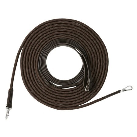 Longues rÃªnes RIDING WORLD cuir/corde HAVANE