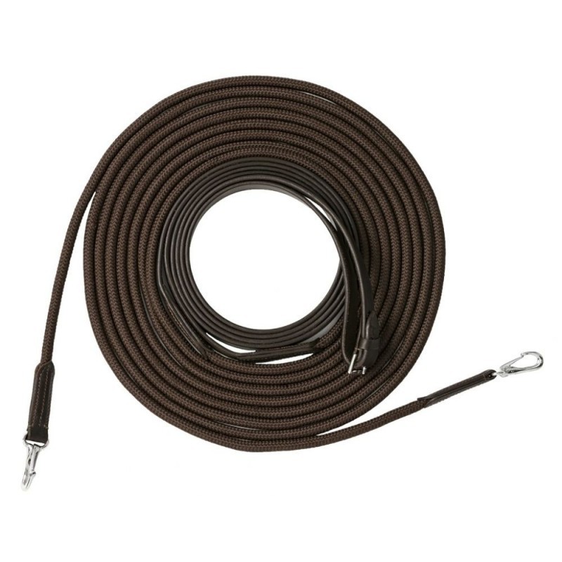 Longues rÃªnes RIDING WORLD cuir/corde HAVANE