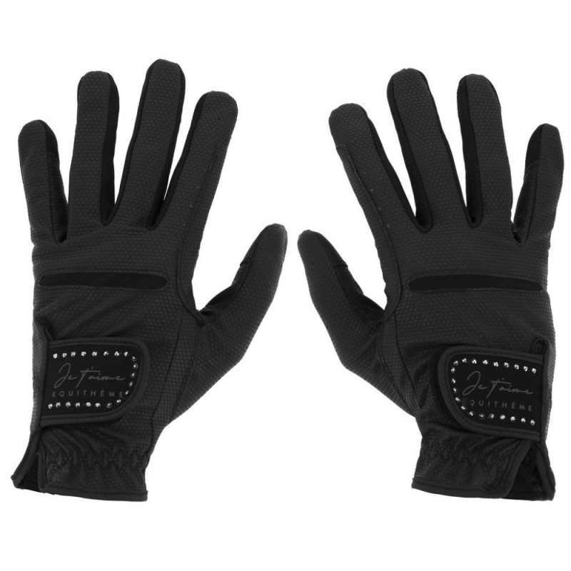 Gants Je t'aime EQUITHÃˆME - Strass Noir