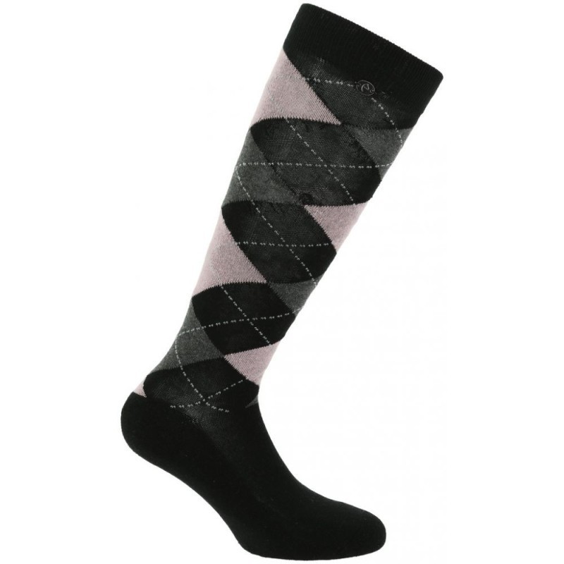 Chaussettes Noir/ Vieux Rose EQUITHÃˆME - Argyle 35-38