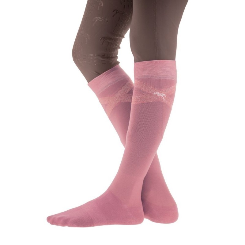 Chaussettes d'Ã©quitation PENELOPE "Gummy" Blanc/Rose